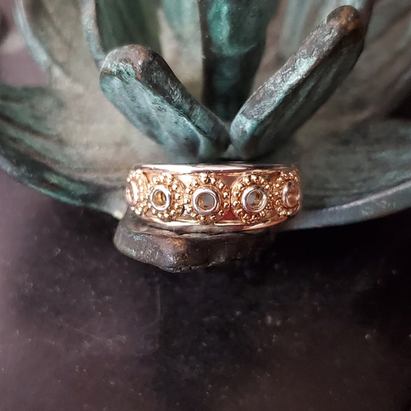 Sterling and 14K Yellow Gold Bead Open Circle Band Ring Michelle Albala - Picture 6 of 16